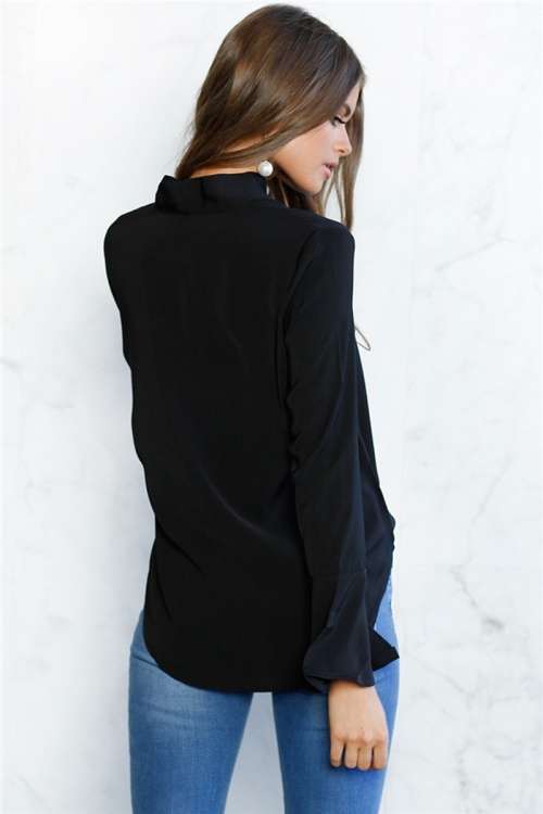 *WILD ROSE* *LOCAL STOCK* Stylish Black Long Sleeve Flare Cuff Shirt - LARGE (Fits: 12/36)