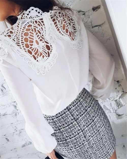 *WILD ROSE* *LOCAL STOCK* Stylish White Long Sleeve Crochet Detail Shirt - MEDIUM (Fits: 10/34)