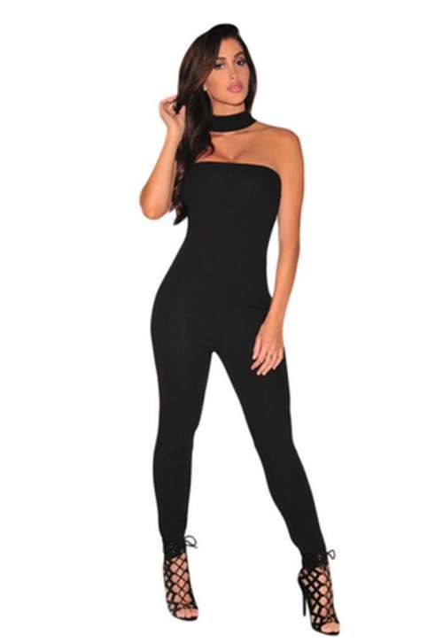 *LOCAL STOCK* Black Strapless Choker Neck Jumpsuit - MEDIUM