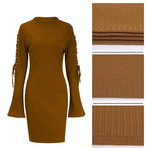 *WILD ROSE* Brown Lace Up Wide Cuff Sweater Dress - S/M/L/XL/2XL/3XL