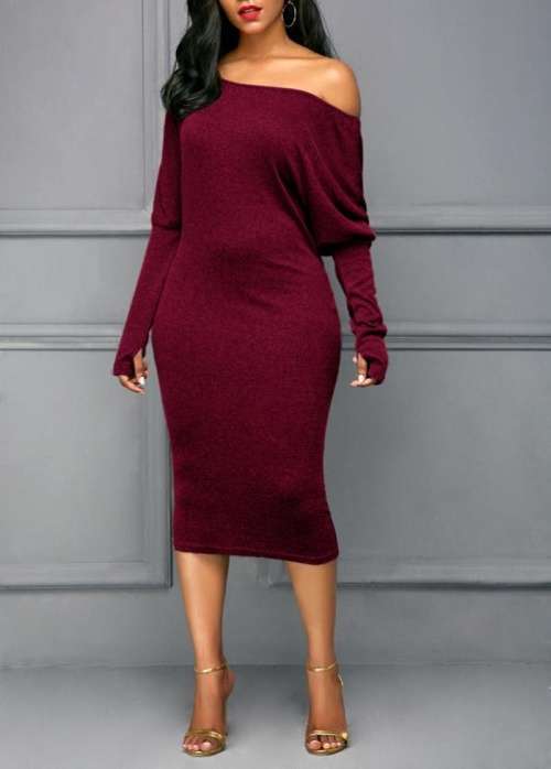 *WILD ROSE* Red Wine Long Sleeve Midi Dress - S/M/L/XL