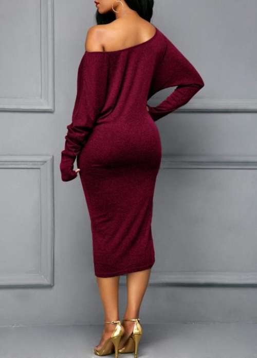 *WILD ROSE* Red Wine Long Sleeve Midi Dress - S/M/L/XL