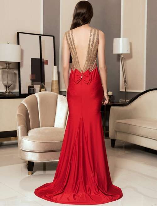 *WILD ROSE* Red Bow Detail Low Back Sleeveless Evening Dress - S/M/L/XL