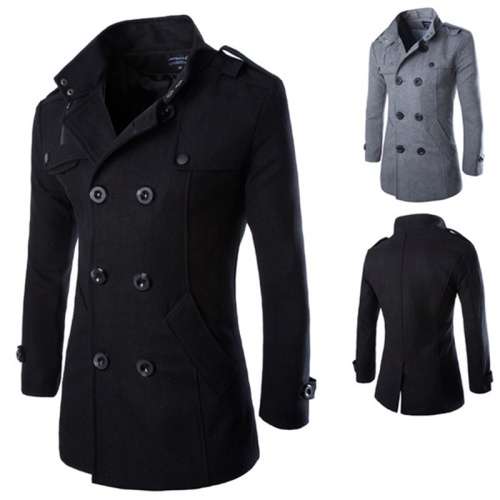 Stylish Black Mens Trench Jacket Double Breasted Coat - M/L/XL/2XL/3XL
