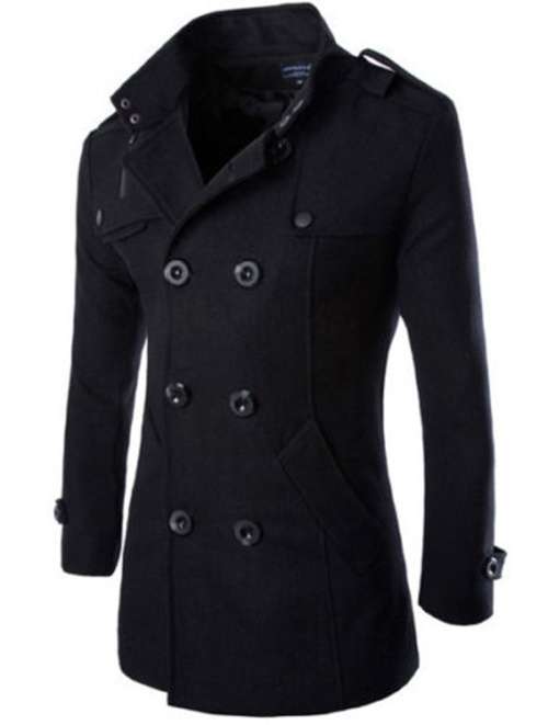 Stylish Black Mens Trench Jacket Double Breasted Coat - M/L/XL/2XL/3XL