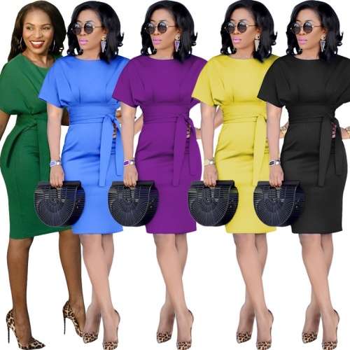 *WILD ROSE* Blue Short Sleeve Pencil Dress - S/M/L/XL/2XL/3XL