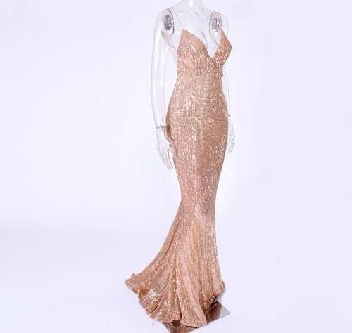 *WILD ROSE* Sexy Rose Gold Open Back Evening Mermaid Evening Dress - XS/S/M/L