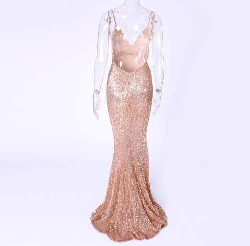 *WILD ROSE* Sexy Rose Gold Open Back Evening Mermaid Evening Dress - XS/S/M/L