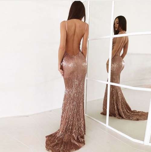 *WILD ROSE* Sexy Rose Gold Open Back Evening Mermaid Evening Dress - XS/S/M/L