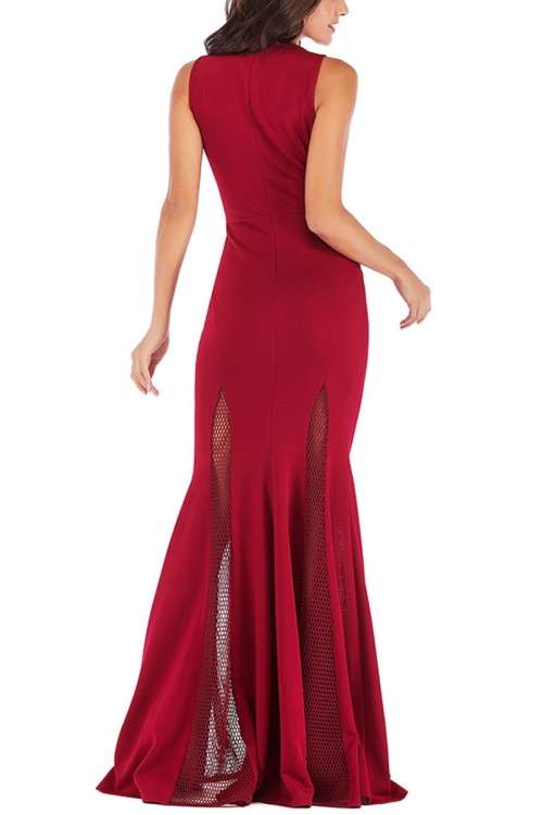 *WILD ROSE* Elegant Red Sleeveless Mesh & Lace Formal Evening Dress - M/L