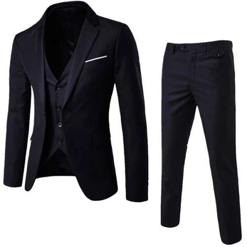 Three Piece Long Sleeve Fashion Mens Suit - Black - S-6XL