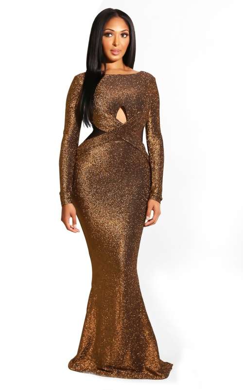 *WILD ROSE* Brown Mermaid Evening Dress with Long Sleeves  - S/M/L/XL