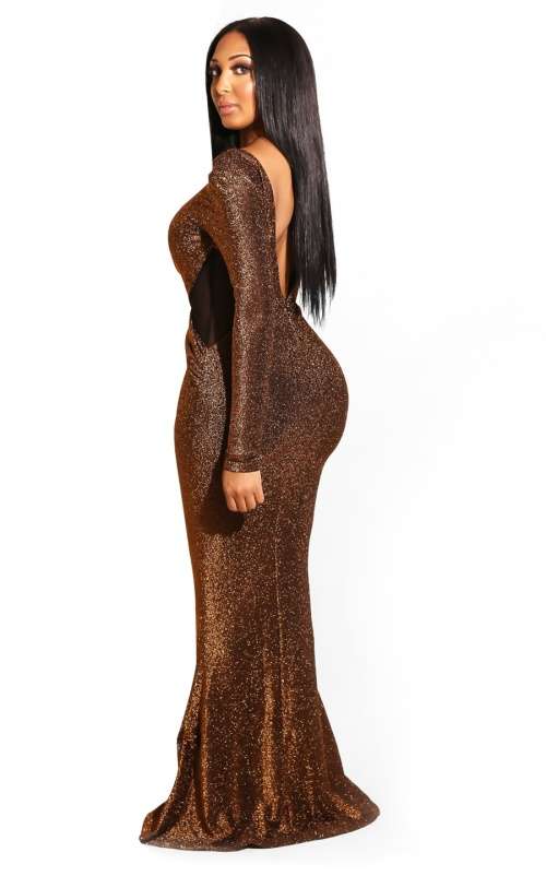*WILD ROSE* Brown Mermaid Evening Dress with Long Sleeves  - S/M/L/XL