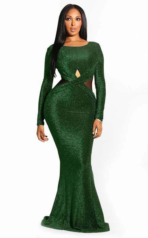 *WILD ROSE* Green Mermaid Evening Dress with Long Sleeves  - S/M/L/XL