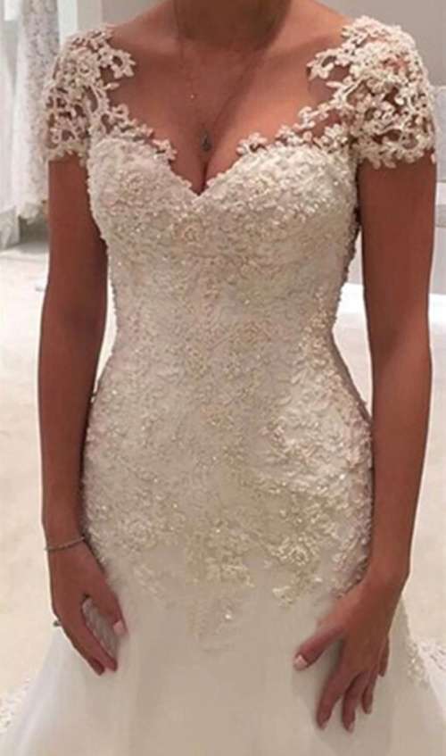 WILD ROSE* *CUSTOM* Ivory or White Backless Short Sleeve Lace Mermaid Wedding Dress - FREE SHIP!