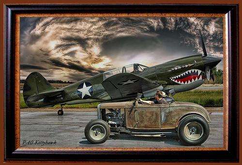 P40  Kittyhawk and Hot Rod - Metal Sign