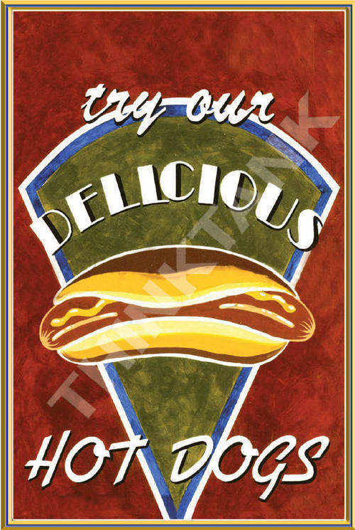Vintage  Fast Food Advertising Metal Sign - Hot Dogs