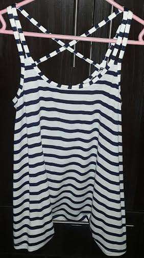 White and Navy striped top with Criss-Cross detail on back * AS NEW