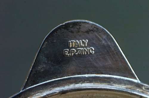 EXQUISITE MADE IN ITALY RIBBED GLASS AND SILVER PLATE BEVERAGE PITCHER WITH ICE INSERT