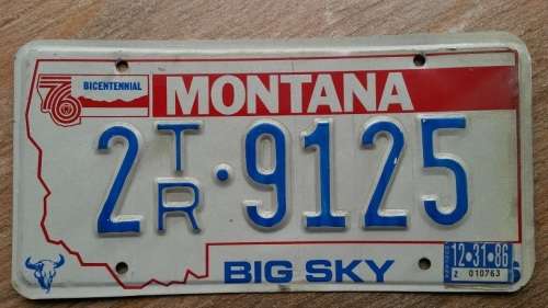 Original American Number Plate with 1986 tags - Montana