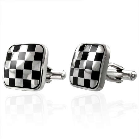 Stainless Steel 2-tone Checker Square Cufflinks by Dazzling Jewellers