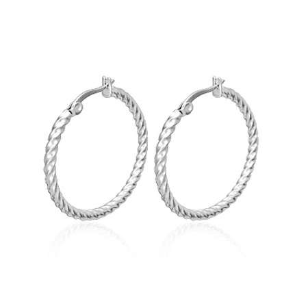 31mm Stainless Steel Clip Back Twisted Hoop Earrings  by Dazzling Jewellers
