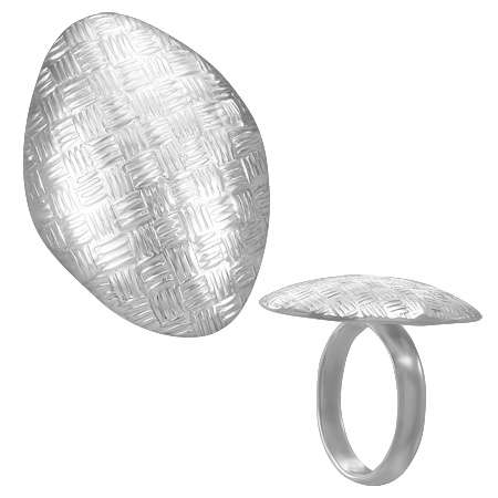 Sterling Silver Grid Geometric Oval Medallion Ring - by Dazzling Jewellers
