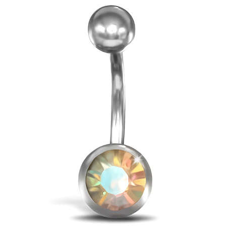 Stainless Steel Curved Barbell Banana Belly Button Navel Ring w/ Aurore Boreale CZ - QPC377