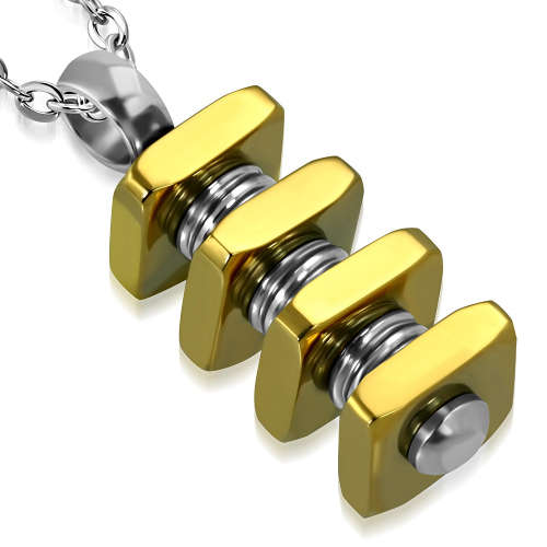 Stainless Steel 2-tone Head Screw-Style Square Charm Pendant - PCZ413