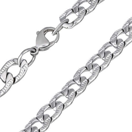 L-55cm W-8mm | Stainless Steel Lobster Claw Clasp Flat Curb Cuban Link Chain - CLH227