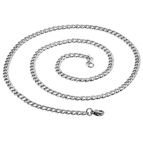 L-55cm W-4.5mm | Stainless Steel Lobster Claw Clasp Pave Curb Cuban Link Chain - NCB523
