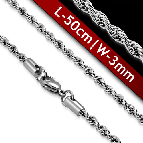 L-50cm W-3mm | Stainless Steel Lobster Claw Clasp Braided Rope Link Chain - NCB596