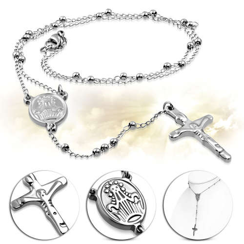Stainless Steel Crucifix Chastity Cross Blessed Rosary Beads Christian Religious Necklace - CLA199