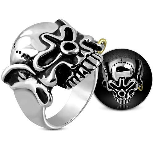 Stainless Steel 3-tone Fractured Ghost Skull Biker Ring - RMT333  Size USA 11 / SA W