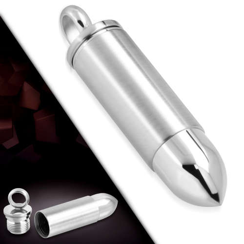 Stainless Steel Engravable Openable Memorial Ashes Urn Pill Case Bullet Pendant - SPK171
