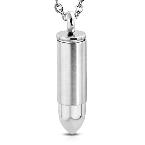 Stainless Steel Engravable Openable Memorial Ashes Urn Pill Case Bullet Pendant - SPK171