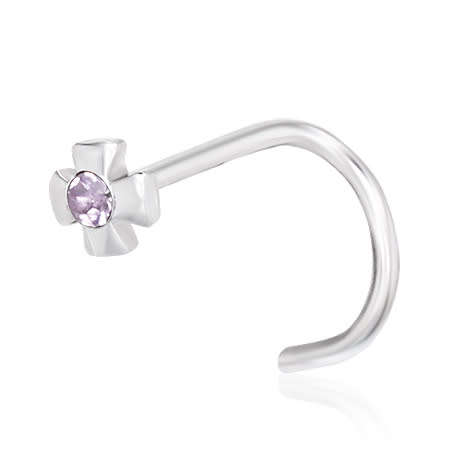 Nose Piercing (0.68mm thick / flower: 3mm / 1mm cubic zirconia )