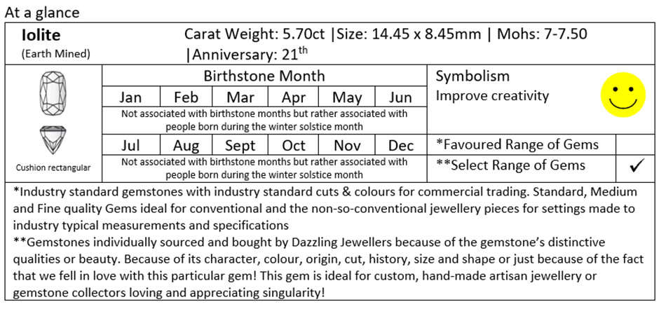 Iolite. Cushion-rectangular. 5.70ct. |14.45 x 8.45mm