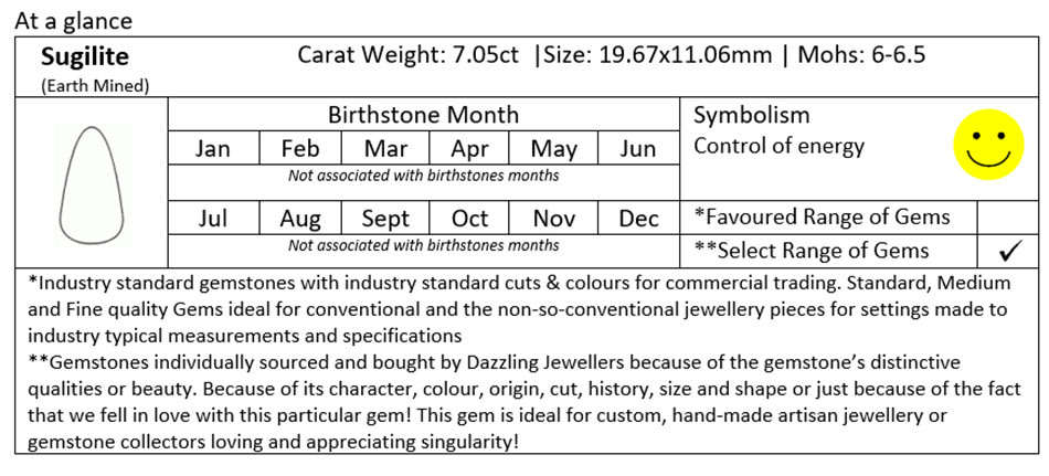 Sugilite Cabochon: 7.05ct | 19.67x11.06mm