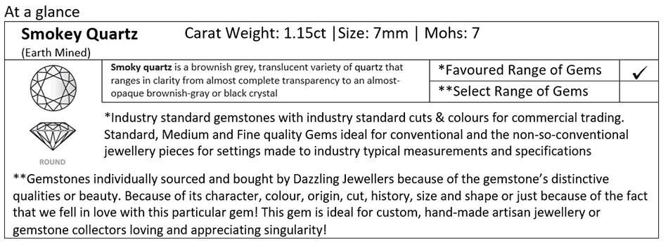 Smokey Quartz. Round. 1.15ct | 7mm