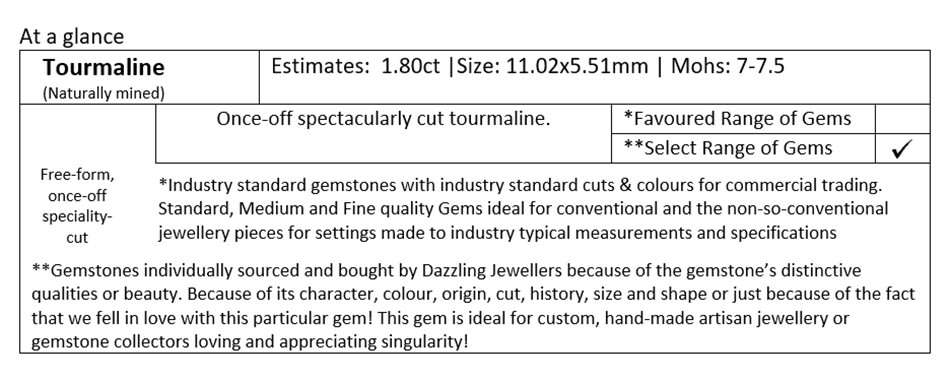 Pink Tourmaline | 1.80ct | 11.02mm x 5.51mm | Once-off hand-cut and polished | Retail: R3500
