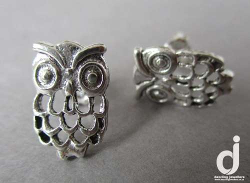 Owl Stud Earrings in Sterling Silver