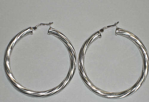 Stunning Solid Sterling Silver Twist Creole Hoop