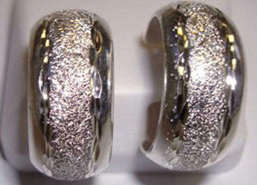 Solid Sterling Silver Iced pattern Hoop