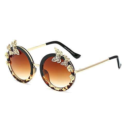 Oversized Round Sunglasses for Women with Butterfly Flower