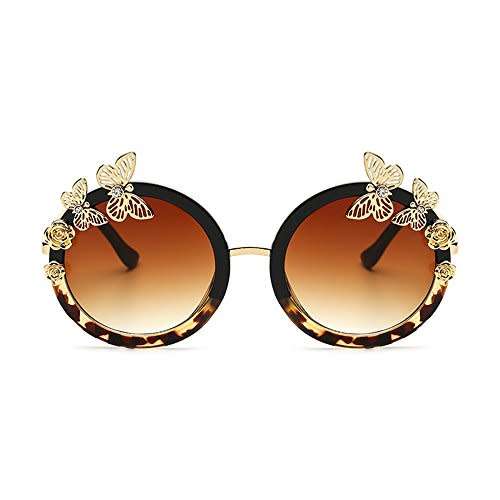 Oversized Round Sunglasses for Women with Butterfly Flower