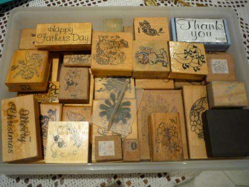 REDUCED!!! 33 WOODEN RUBBER STAMPS, 1 PLASTIC STAMP AND 2 FOAM RUBBER STAMPS FOR CARD MAKING