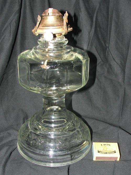 Old Glass Kerosine (Parrafin) Lamp - large round blocks