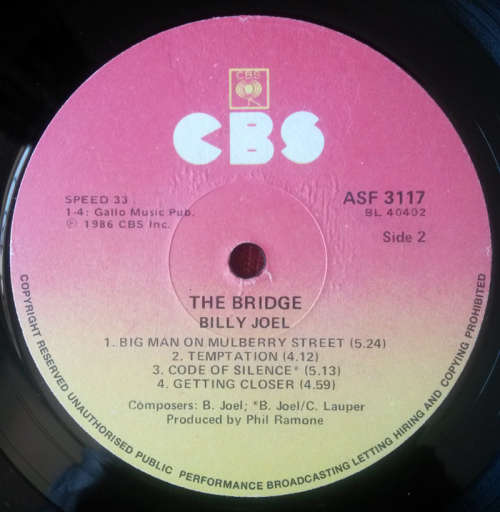 Billy Joel - The Bridge 1986 Vinyl LP SA