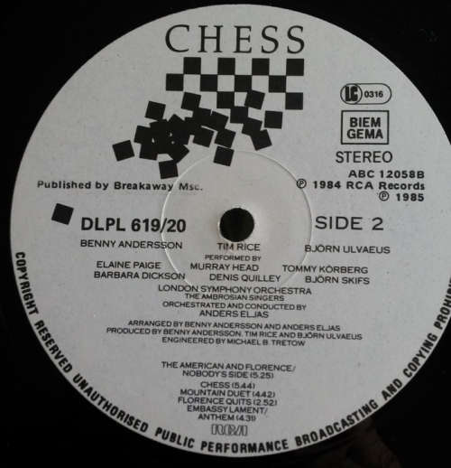 Benny Andersson · Tim Rice · Björn Ulvaeus - Chess Soundtrack Vinyl DOUBLE LP SA